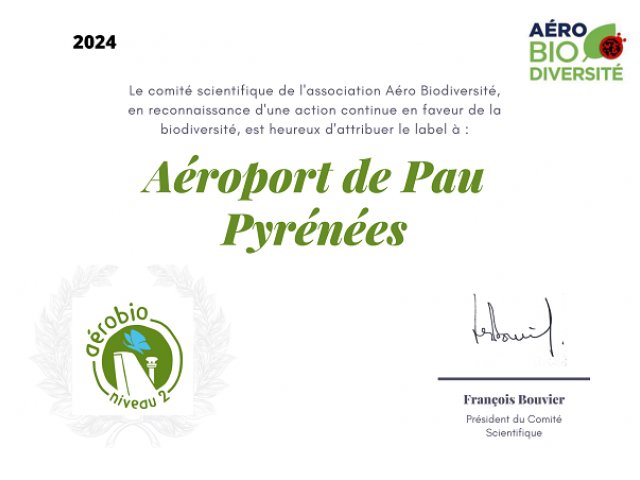 Pau Airport receives the Aerobio level 2 label Pau Airport receives the Aerobio level 2 label